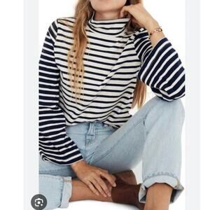 Madewell Stripe Block Wide Sleeve Turtleneck In Linen size medium